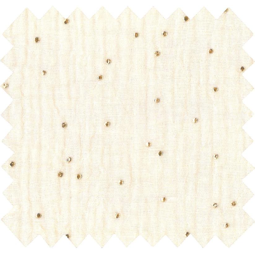 Tissu gaze pois or écru