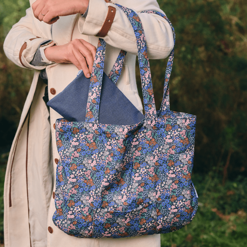 Tote Bag Vintage Ethnique En Toile Avec Pochette - Fait Main En Thaïlande, Couleurs Brique Et Orange
