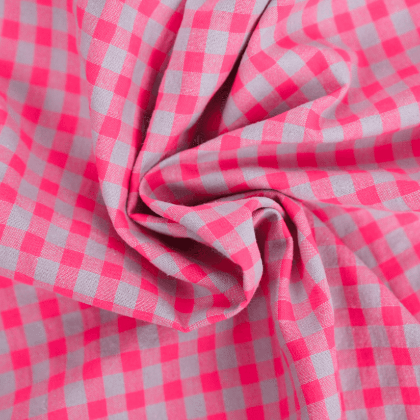 Tissu coton au mètre ex2427 vichy seersucker rose fluo
