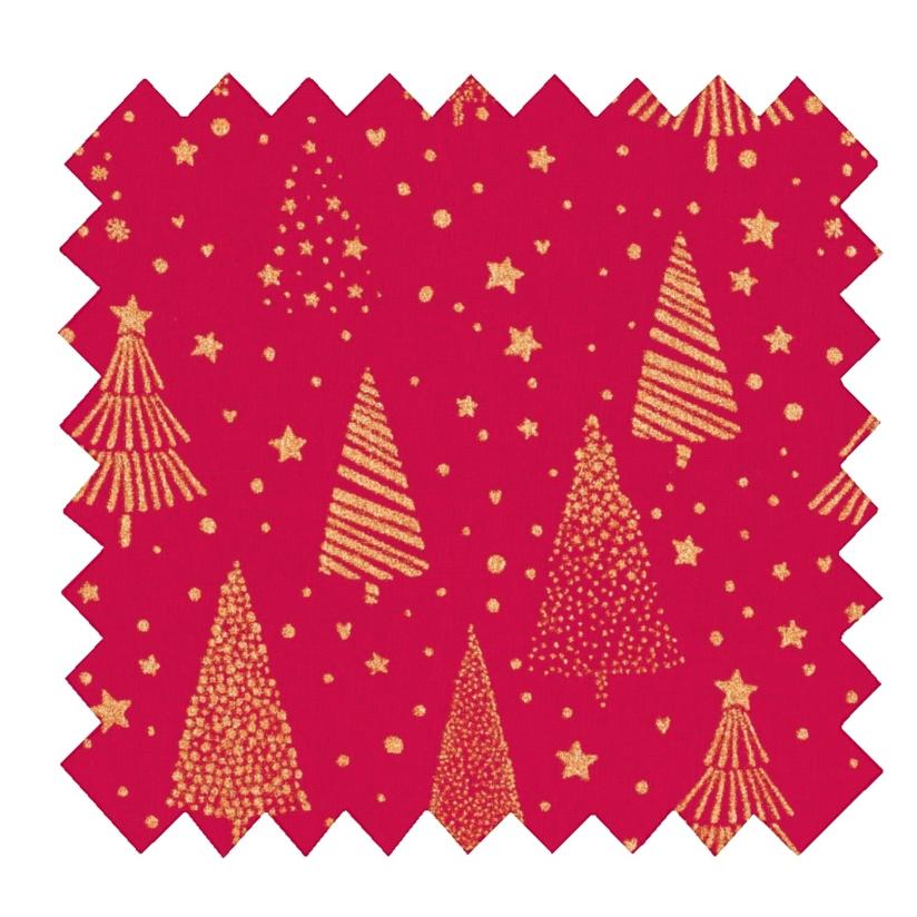 Tissu coton au mètre ex2347 sapins étoiles or rouge