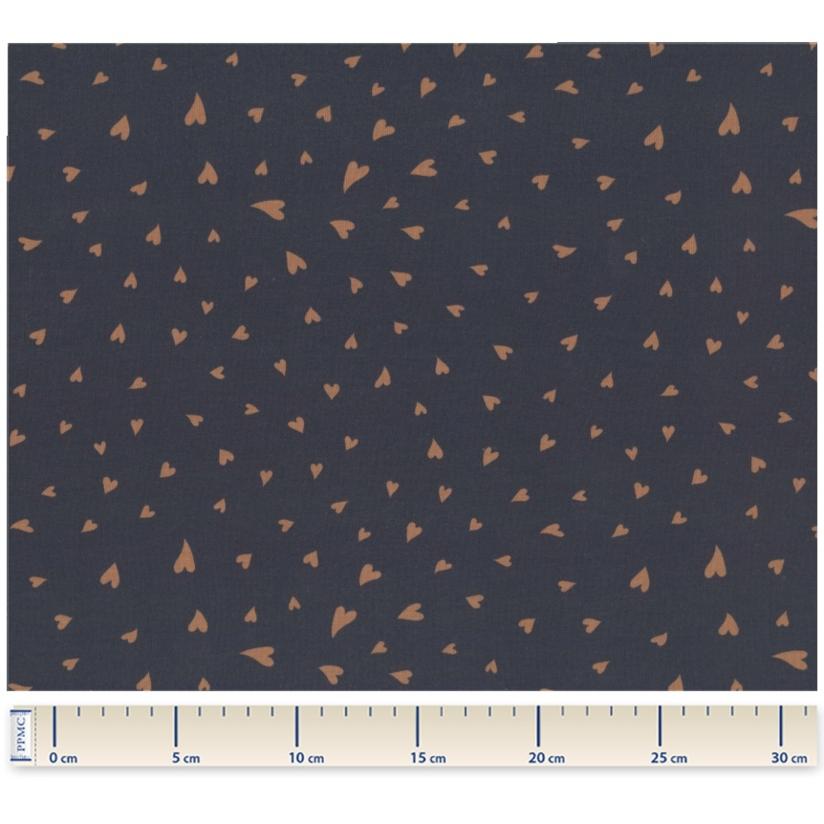 Tissu jersey coeur caramel marine