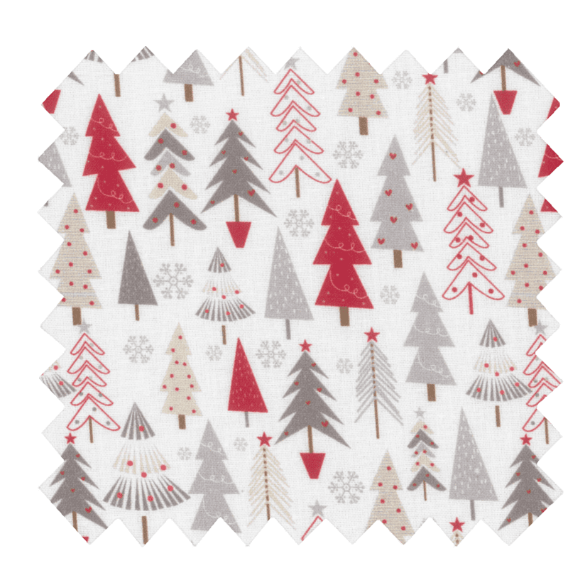 Tissu coton au mètre sapin gris rouge ex1113