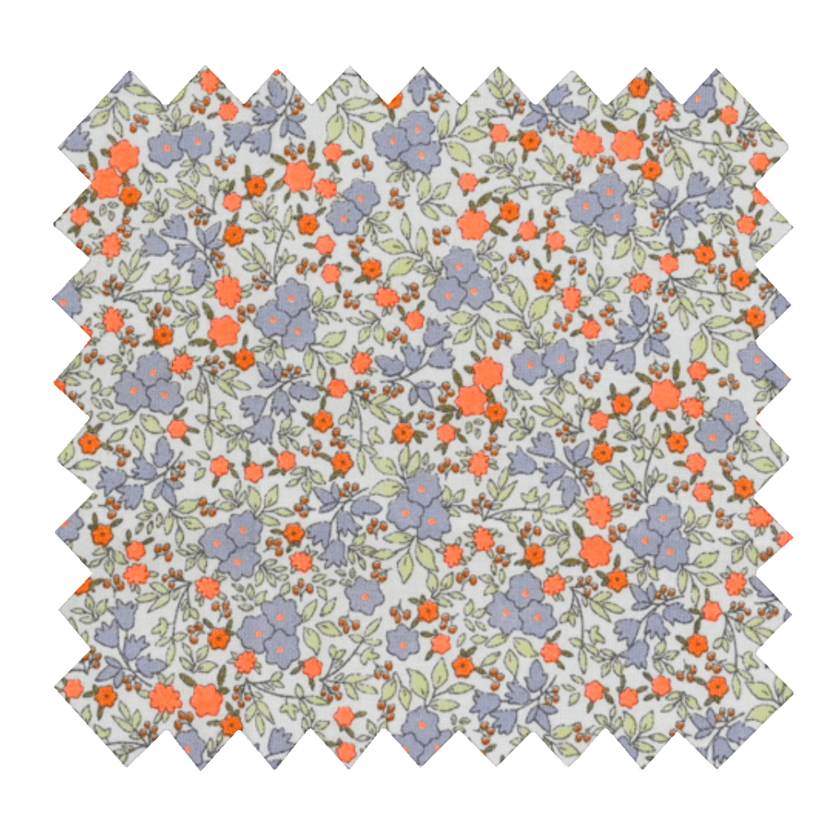 Tissu coton au mètre ex2430 fleuri mini orange fluo