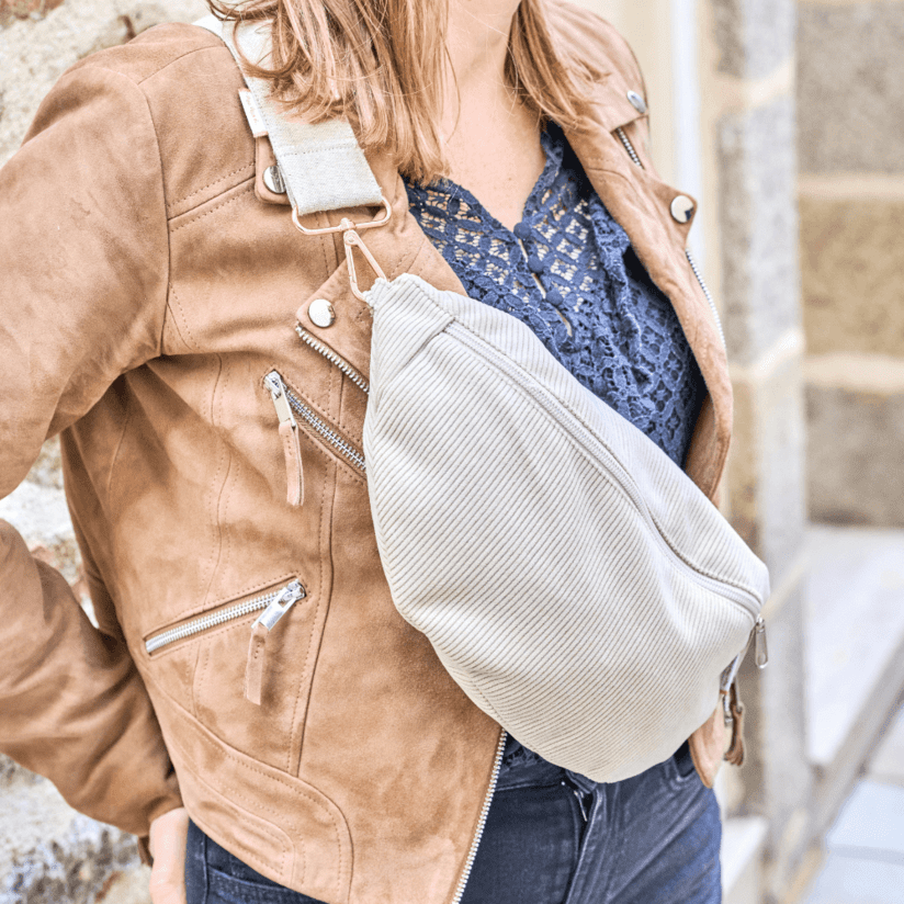 Sac banane velours cotele beige Papa Pique et Maman Coud