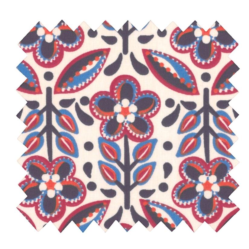 Tissu coton au mètre ex2474 folkofleur rouge bleu