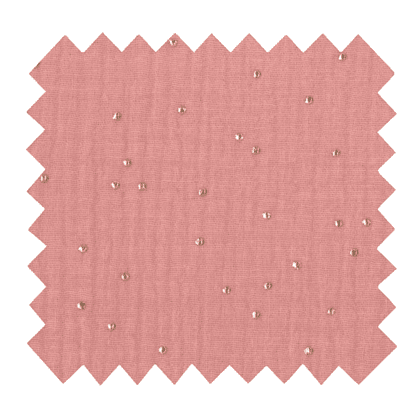Tissu coton au mètre ex2268 gaze pois or rose foncé