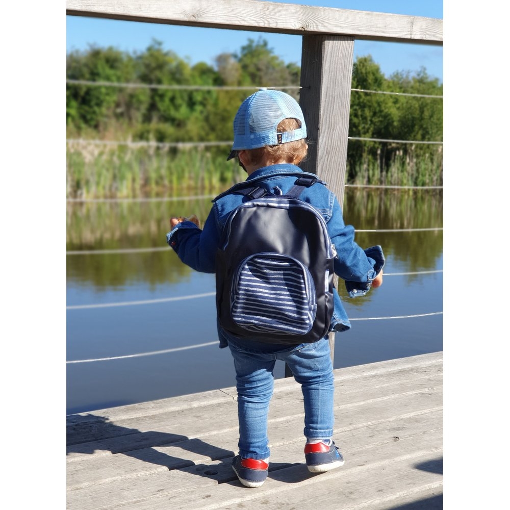 Petit Sac à Dos/ Cartable Enfant/bébé En Lin Et Coton Bleu Motifs