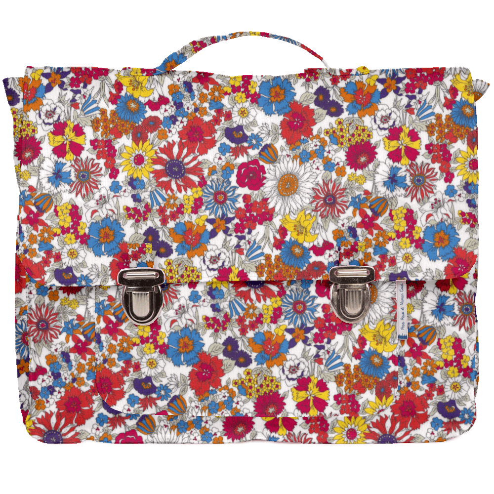 Sac à main bandoulière petite fille bleu foncé motif fleuri coloré