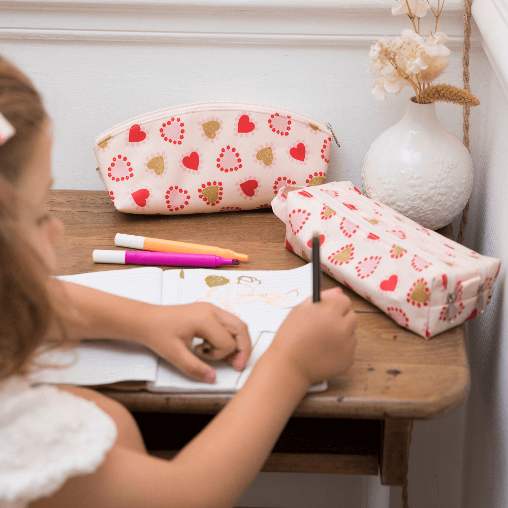 Trousse scolaire petits coeurs - Papa Pique et Maman Coud