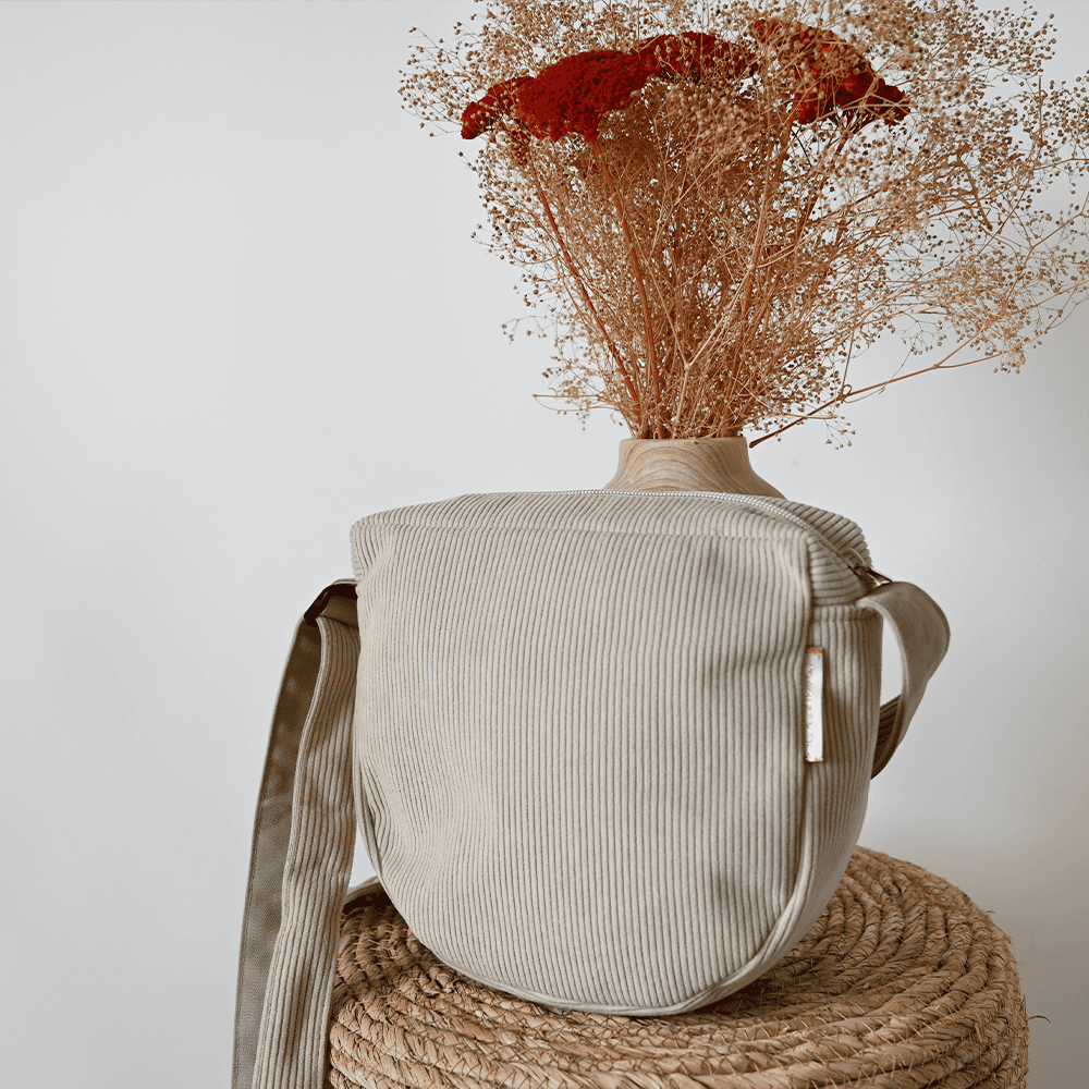 Base sac petite besace velours cotele beige