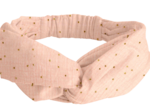 Bandeau croisé gaze pois or rose