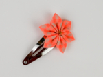 Barrette clic-clac fleur étoile vichy orange fluo