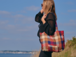 Sac tote bag pliable tartan lurex rubis