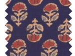 Coupon tissu 1 m ex2639 indienne géofleur marine