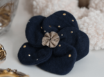 Petite Barrette Pétales de Fleur gaze pois or marine