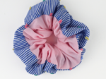 Grand chouchou bicolore rayé plumetis - oxford rose