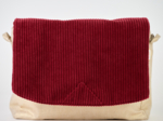 Rabat besace carré grand velours côtelé large grenat
