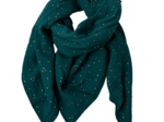 Foulard pompon gaze pois or vert canard