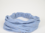 Bandeau fichu Enfant gaze pois or bleu baltique