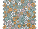 Coupon tissu enduit de 35cm  ex2503 fleuri retro bleu rose