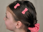 Barrettes clic-clac petits noeuds gaze pois or rose sorbet