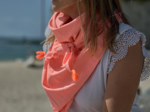 Foulard pompon vichy orange fluo