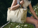 Sac cabas moyen velours côtelé large doré