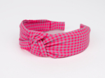 Serre-tête Large Croisé vichy rose fluo