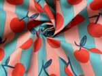 Tissu coton au mètre ex2644 cerises rayées orange bleu