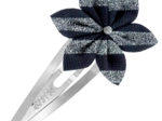 Barrette clic-clac fleur étoile rayé argent marine