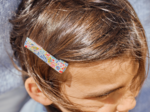 Barrette Croco Tissu champêtre bleuté