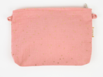 Pochette tissu gaze pois or rose thé