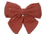 Barrette noeud papillon gaze pois or rose blush