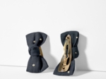 Barrettes clic-clac petits noeuds gaze pois or marine