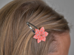 Barrette clic-clac fleur étoile vichy orange fluo