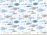Tissu coton au mètre ex2438 banc de poissons gris bleu