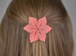 Barrette fleur étoile vichy orange fluo