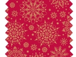Tissu coton au mètre ex2448 flocon de noel or rouge
