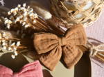 Barrette noeud papillon gaze pois or caramel