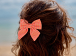 Barrette noeud papillon vichy orange fluo