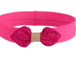Bandeau jersey bébé noeud fuchsia pailleté