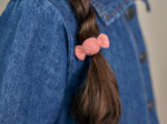 Petite barrette mini bonbon gaze pois or rose blush
