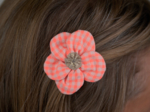 Petite Barrette Pétales de Fleur vichy orange fluo