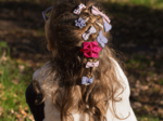 Barrette fleur étoile fuchsia pailleté
