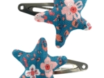 Barrettes clic-clac étoile fleuri nude ardoise