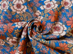Tissu coton au mètre ex2631 bohème fleuri bleu