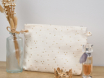 Pochette tissu gaze pois or écru