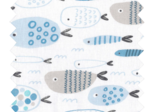 Tissu coton au mètre ex2438 banc de poissons gris bleu