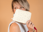 Mini pochette tissu gaze pois or écru