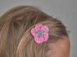 Mini Barrette Pétales de Fleur vichy rose fluo